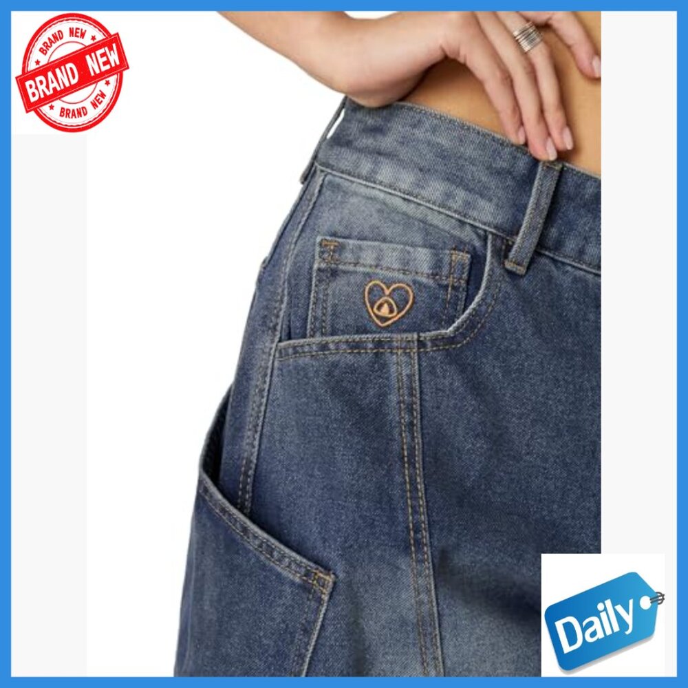 Men's Wide Leg Barrel Cut Jeans with Big Pockets, Unisex Streetwear - Picture 6 of 7